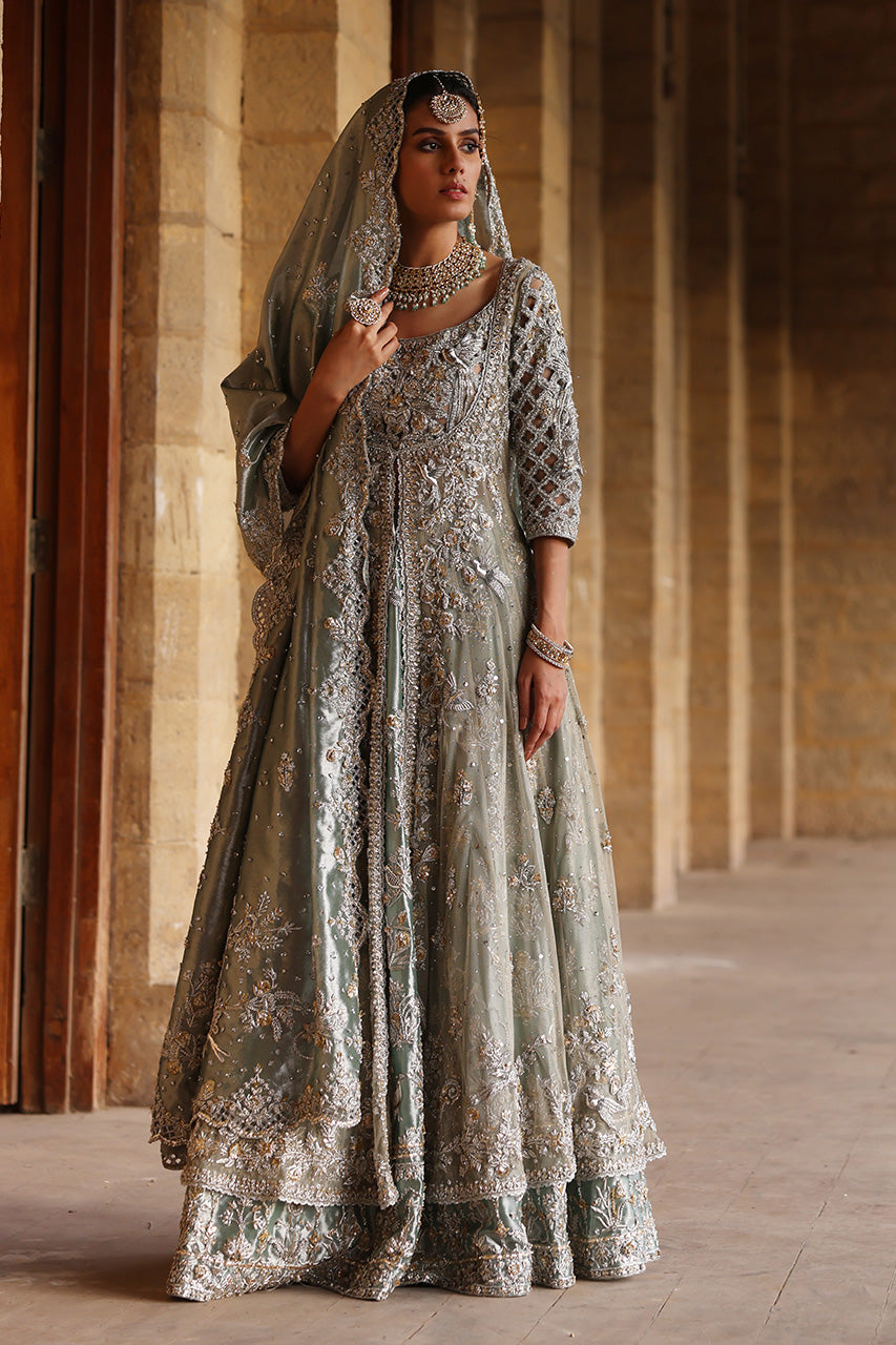 Indian Old Blue Embroidered Soft Net & Silk Lehenga (3-Piece) - Image 6