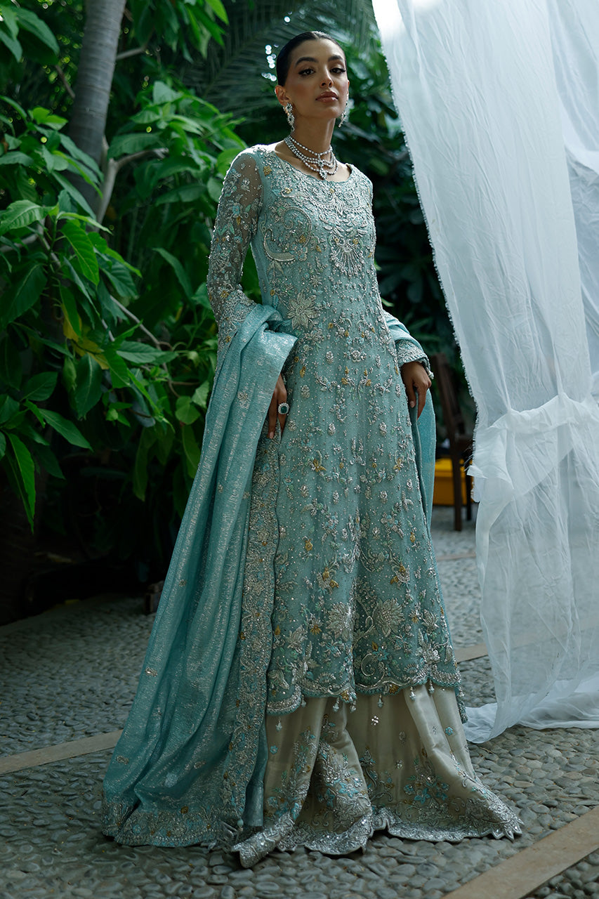 Powder Blue Zardozi Net & Meysuri Farshi Lehenga (3-Piece) - Image 1