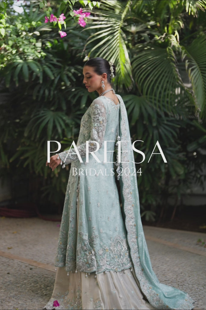 Powder Blue Zardozi Net & Meysuri Farshi Lehenga (3-Piece) - Image 2