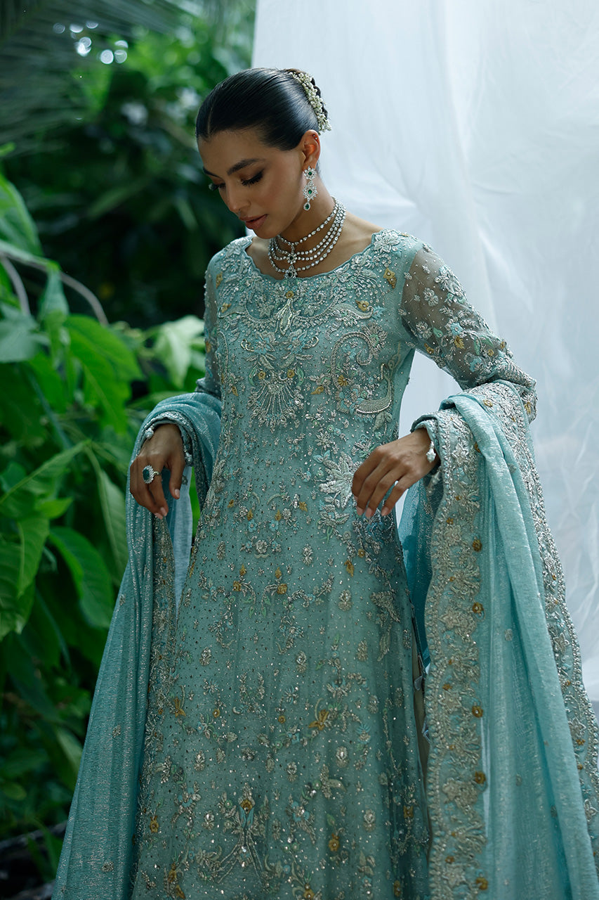 Powder Blue Zardozi Net & Meysuri Farshi Lehenga (3-Piece) - Image 3