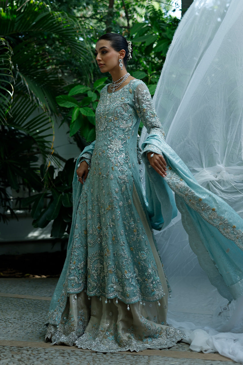 Powder Blue Zardozi Net & Meysuri Farshi Lehenga (3-Piece) - Image 4