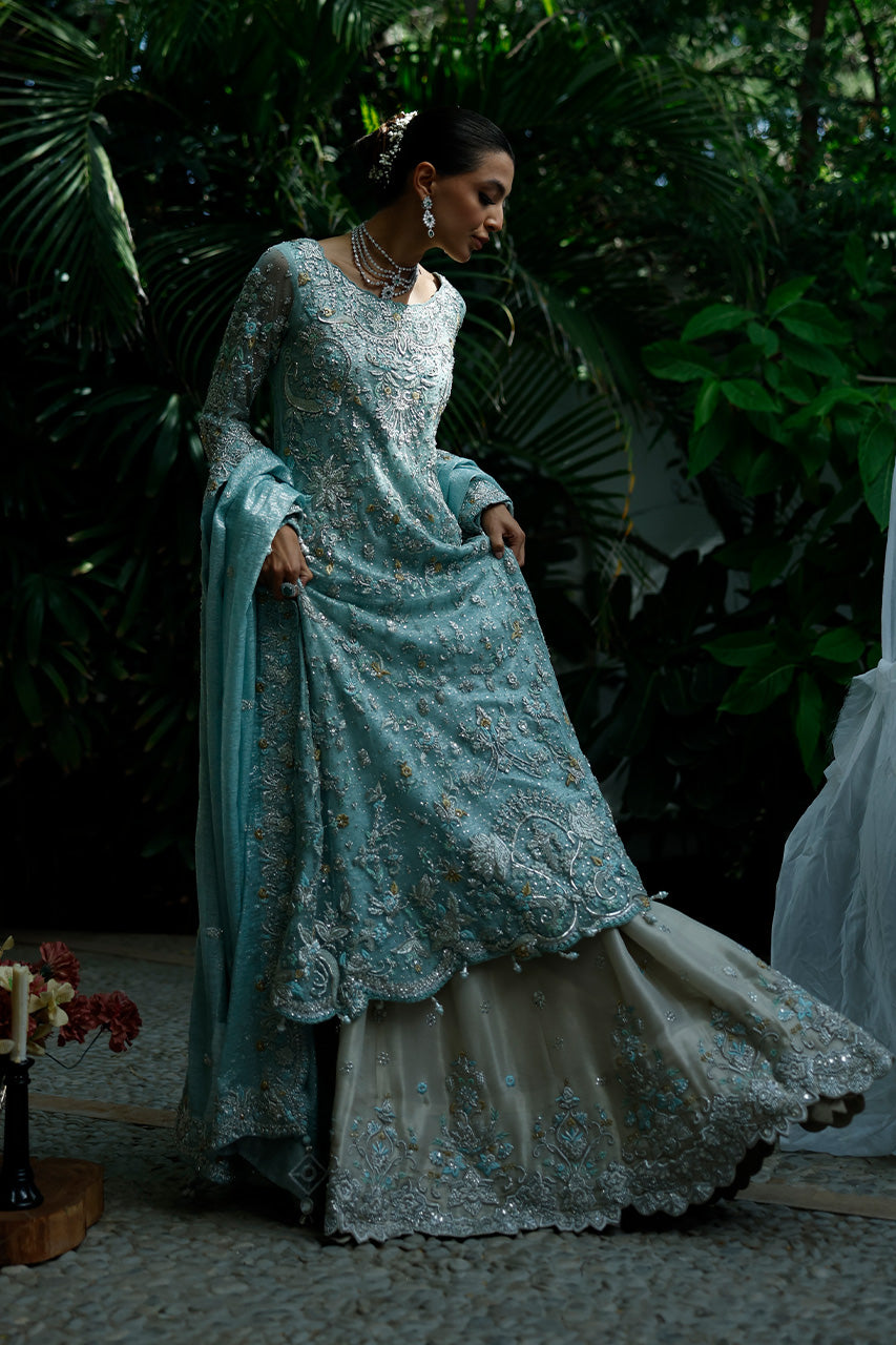 Powder Blue Zardozi Net & Meysuri Farshi Lehenga (3-Piece) - Image 8