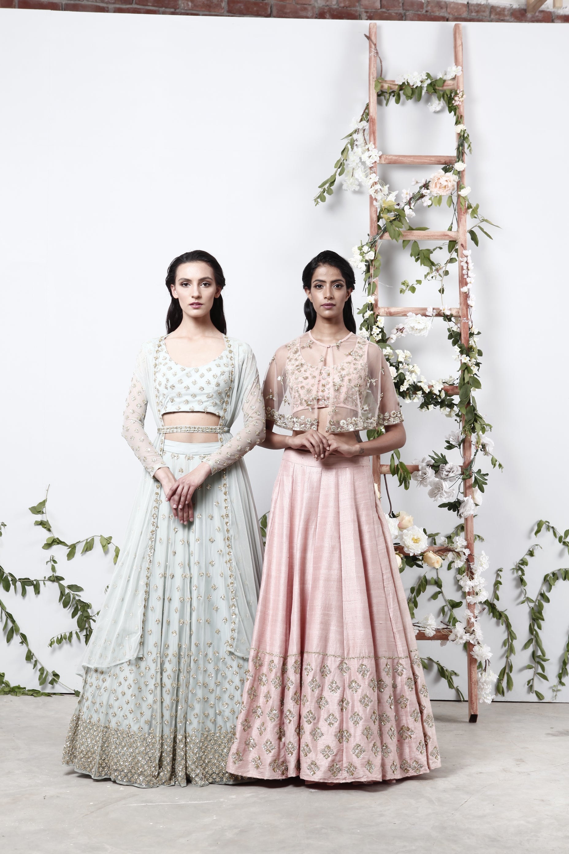 Powder Blue Embroidered Net Lehenga Set (3-Piece) - Image 4