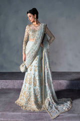 Powder Blue Embroidered Net Bridal Lehenga (3-Piece) - Image 6