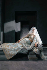 Powder Blue Embroidered Net Bridal Lehenga (3-Piece) - Image 7