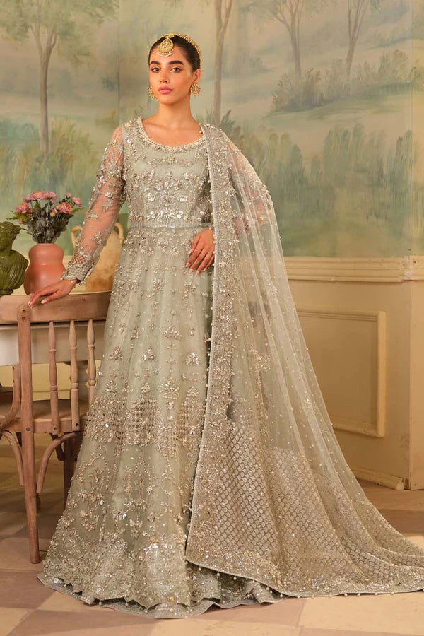 Pakistani Ice Blue Embellished Net & Jamawar Bridal Lehenga (4-Piece) - Image 1
