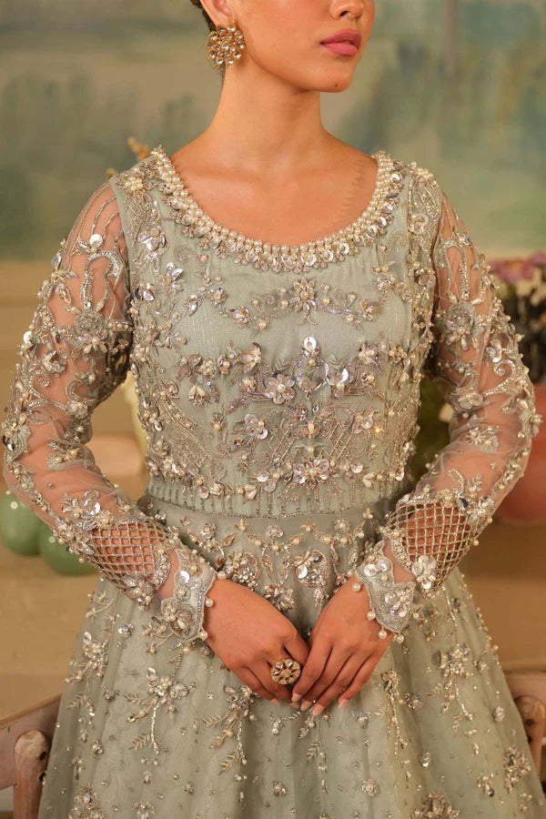 Pakistani Ice Blue Embellished Net & Jamawar Bridal Lehenga (4-Piece) - Image 4