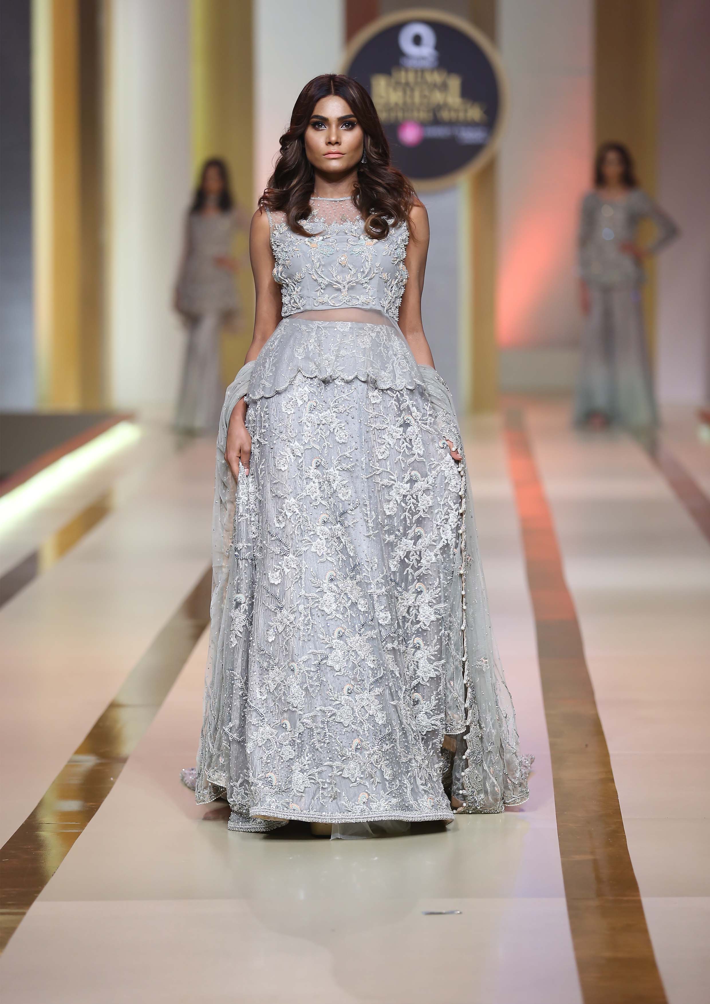 Ice Blue Meshwork Embroidered Bridal Lehenga (3-Piece) - Image 2