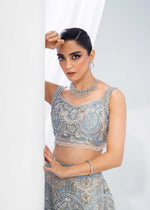 Pakistani Ice Blue Embroidered Net Lehenga Set (3-Piece) - Image 3
