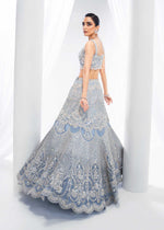 Pakistani Ice Blue Embroidered Net Lehenga Set (3-Piece) - Image 4
