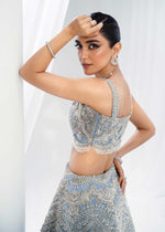 Pakistani Ice Blue Embroidered Net Lehenga Set (3-Piece) - Image 5
