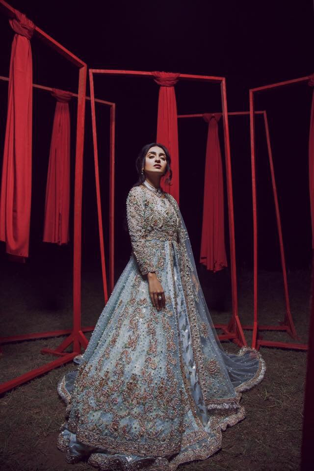 Pakistani Ice Blue Handworked Net & Chiffon Gown (3-Piece) - Image 3