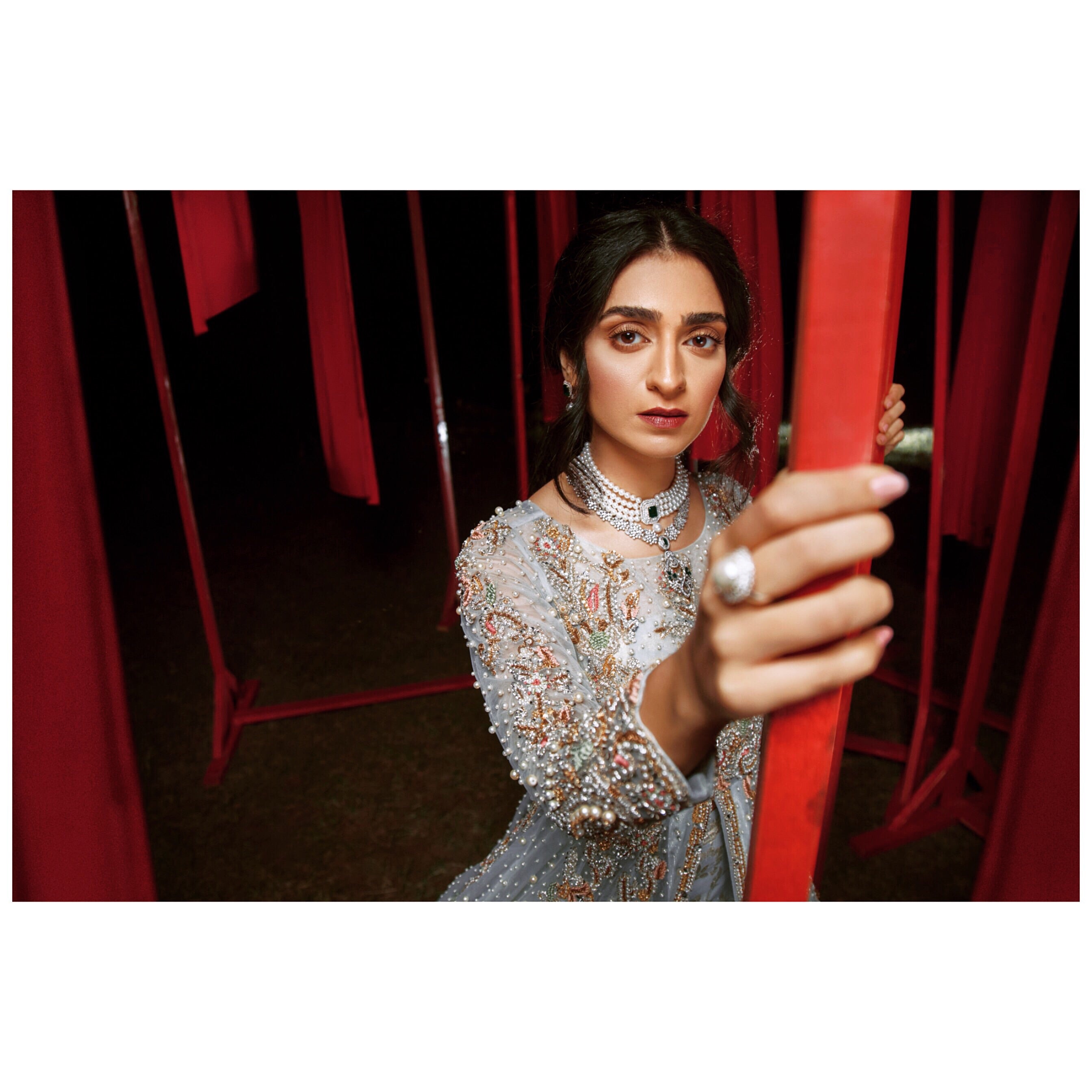 Pakistani Ice Blue Handworked Net & Chiffon Gown (3-Piece) - Image 6