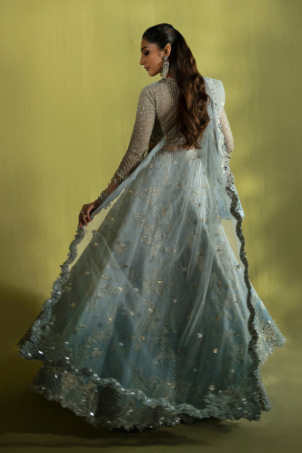 Ice Blue Embellished Net Lehenga Choli (3-Piece) - Image 4