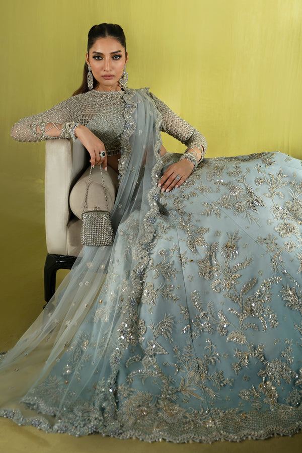 Ice Blue Embellished Net Lehenga Choli (3-Piece) - Image 6