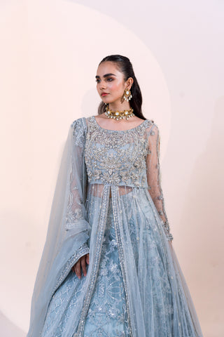 Silver-Blue Embellished Net Lehenga (3-Piece) - Image 5