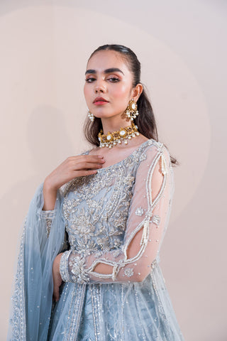 Silver-Blue Embellished Net Lehenga (3-Piece) - Image 6