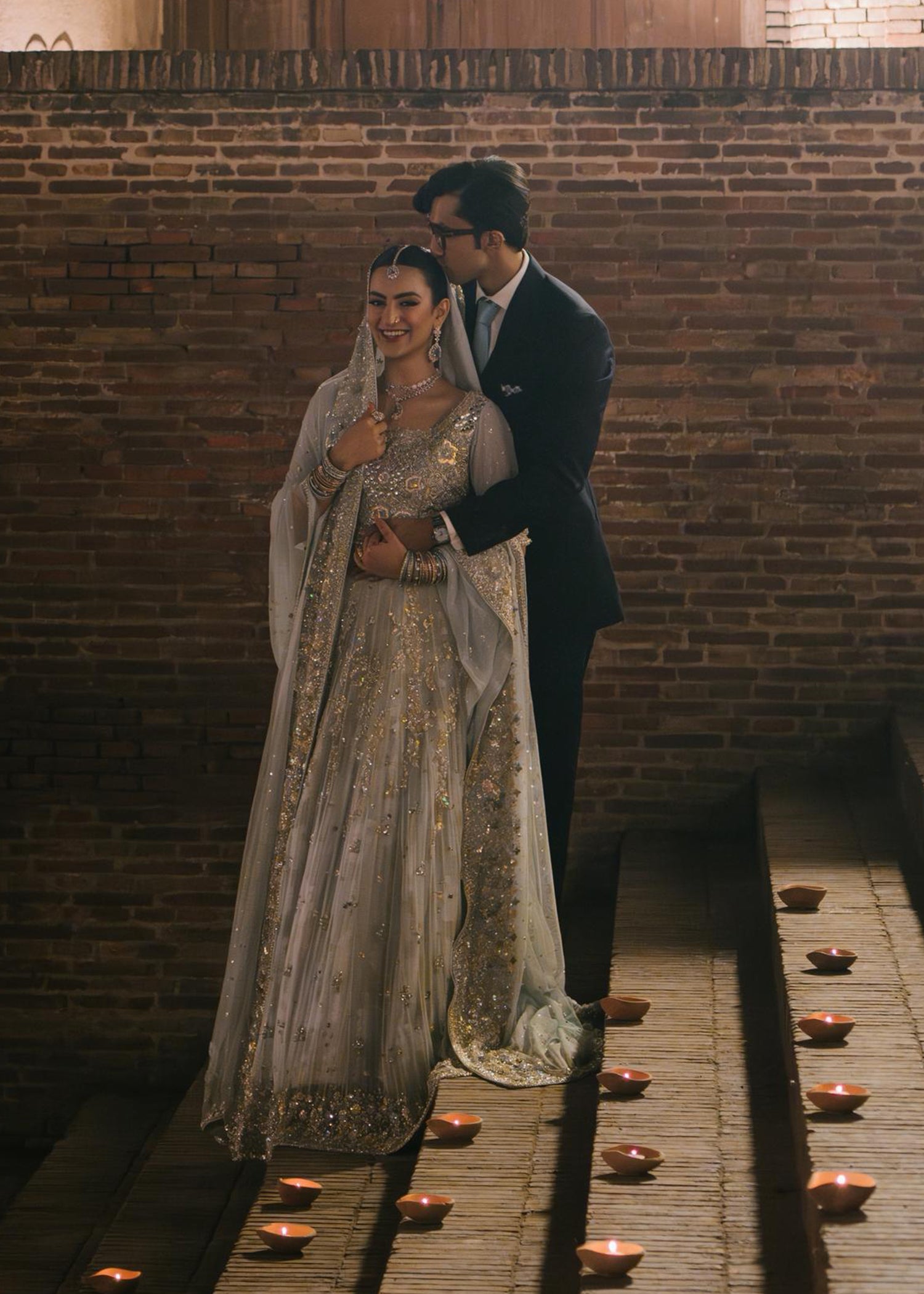 Pakistani Ice Blue Embellished Net Bridal Lehenga (3-Piece) - Image 3