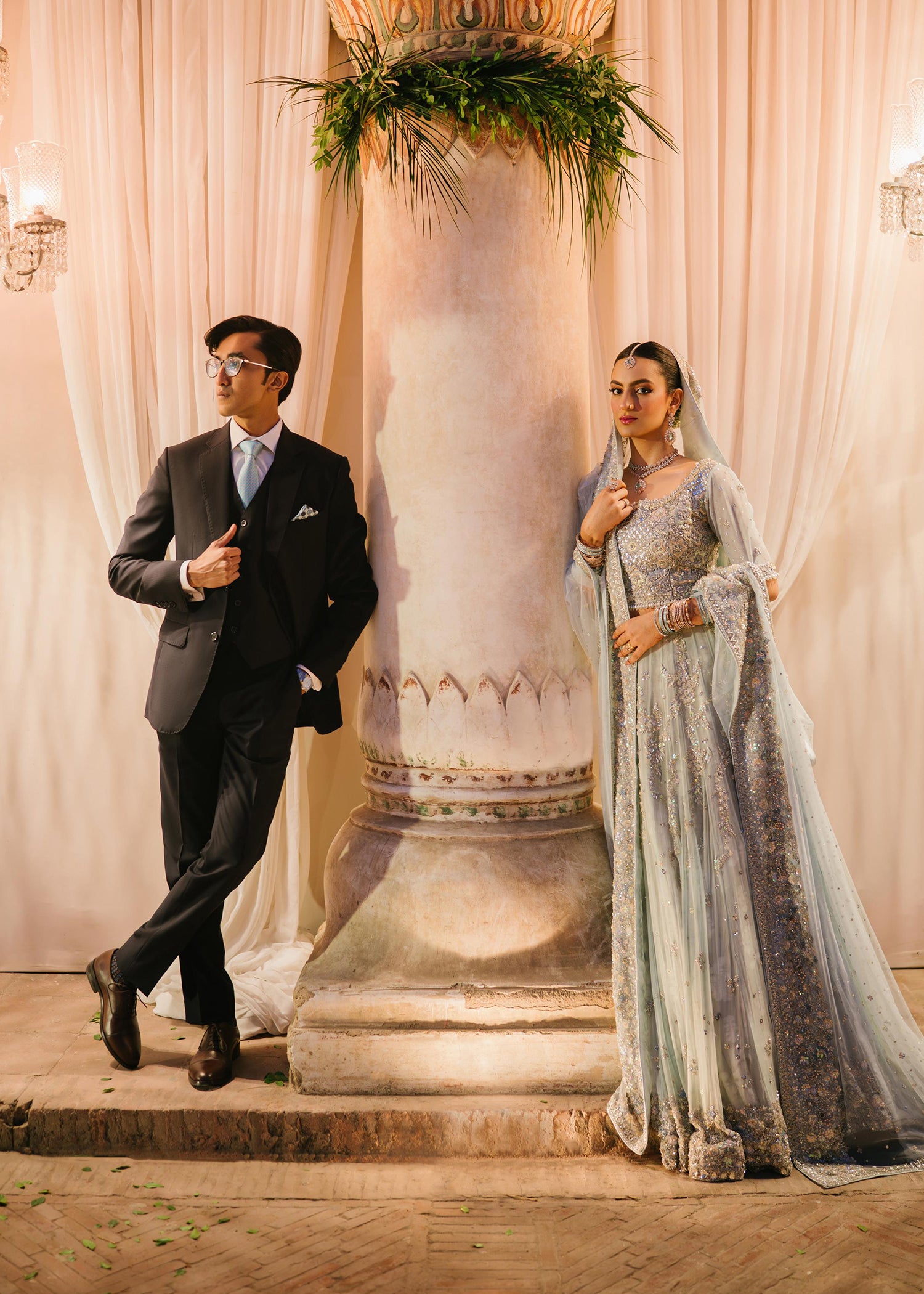 Pakistani Ice Blue Embellished Net Bridal Lehenga (3-Piece) - Image 6