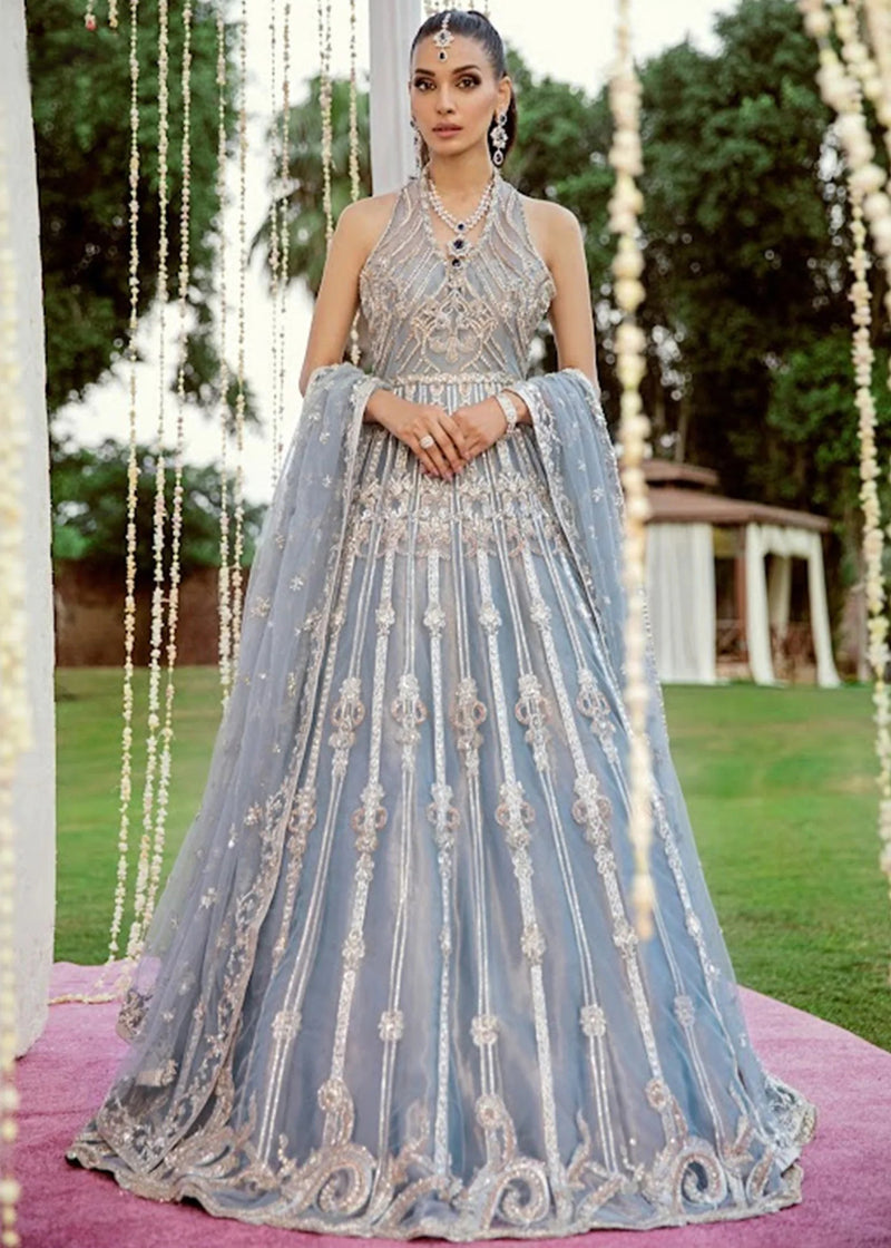 Pakistani Cinderella Blue Embroidered Net Bridal Lehenga (3-Piece) - Image 1