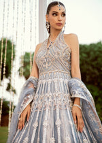 Pakistani Cinderella Blue Embroidered Net Bridal Lehenga (3-Piece) - Image 3
