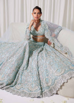 Indian Ice Blue Embellished Net Bridal Lehenga (3-Piece) - Image 7