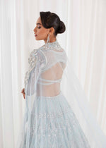 Indian Ice Blue Embellished Net Bridal Lehenga (3-Piece) - Image 8