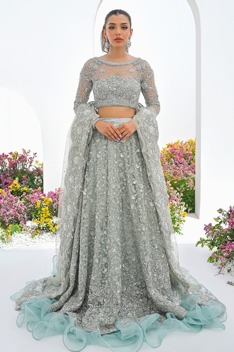 Ice Blue Embellished Net Lehenga Choli (3-Piece) - Image 1