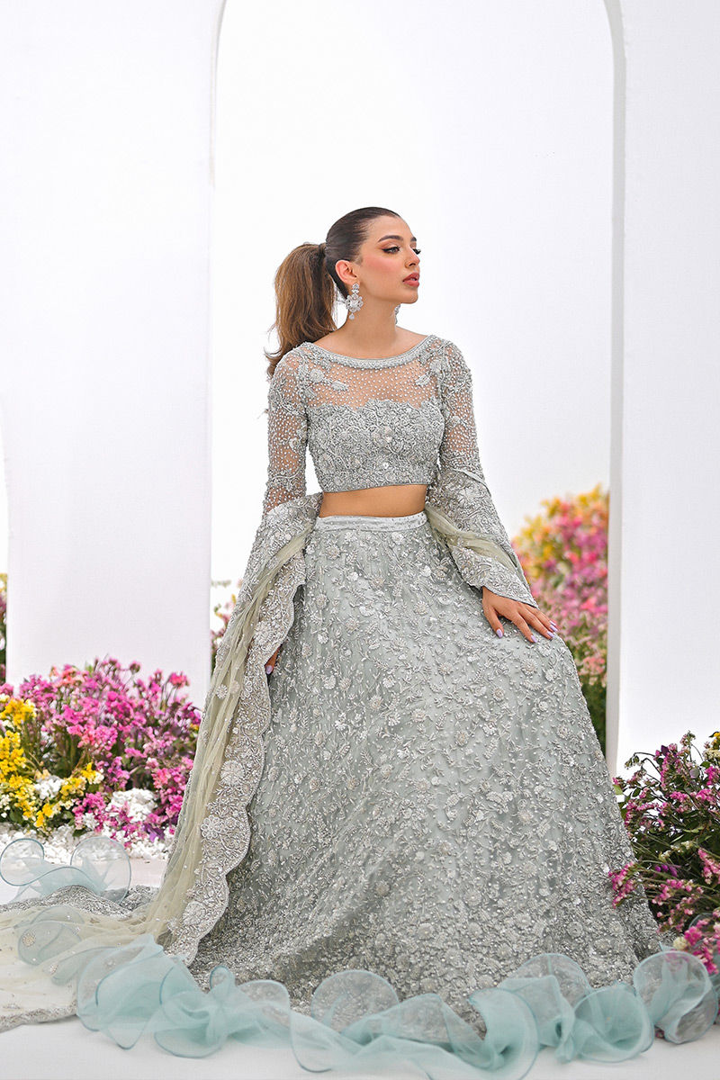 Ice Blue Embellished Net Lehenga Choli (3-Piece) - Image 2
