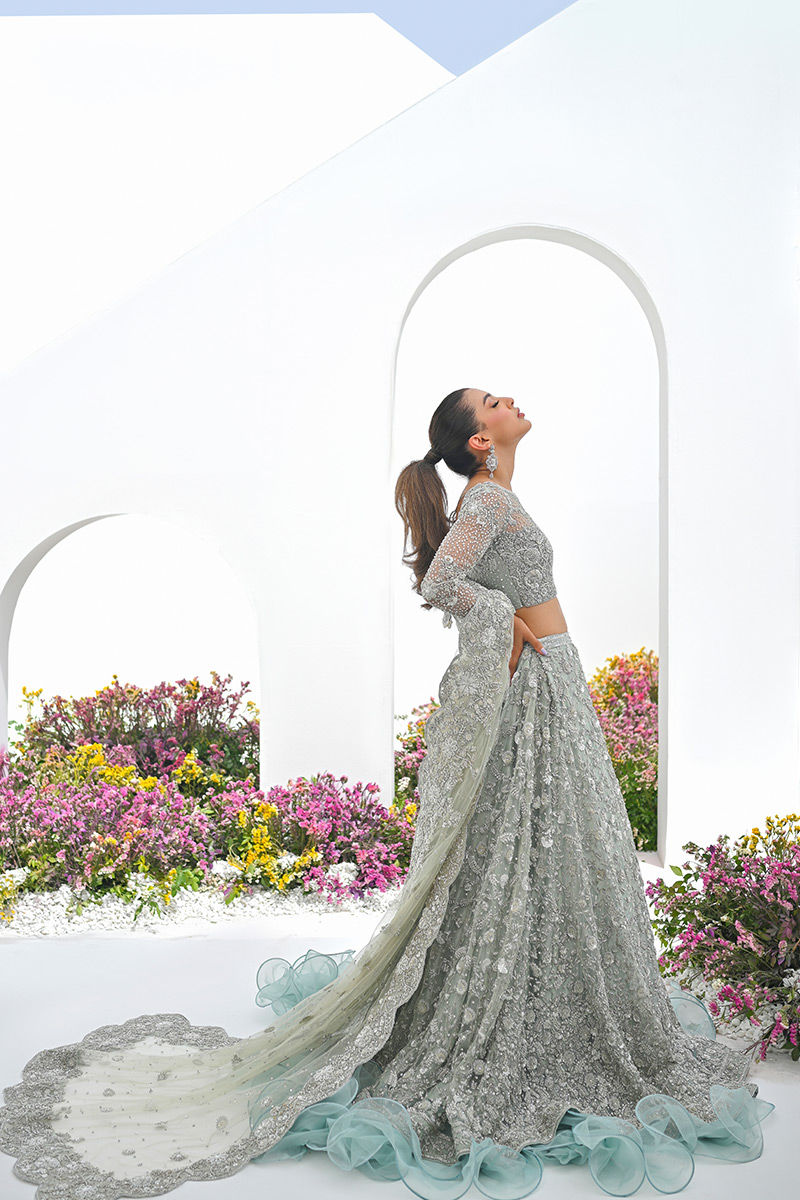 Ice Blue Embellished Net Lehenga Choli (3-Piece) - Image 4