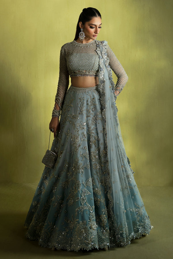 Ice Blue Embellished Net Lehenga Choli (3-Piece) - Image 2