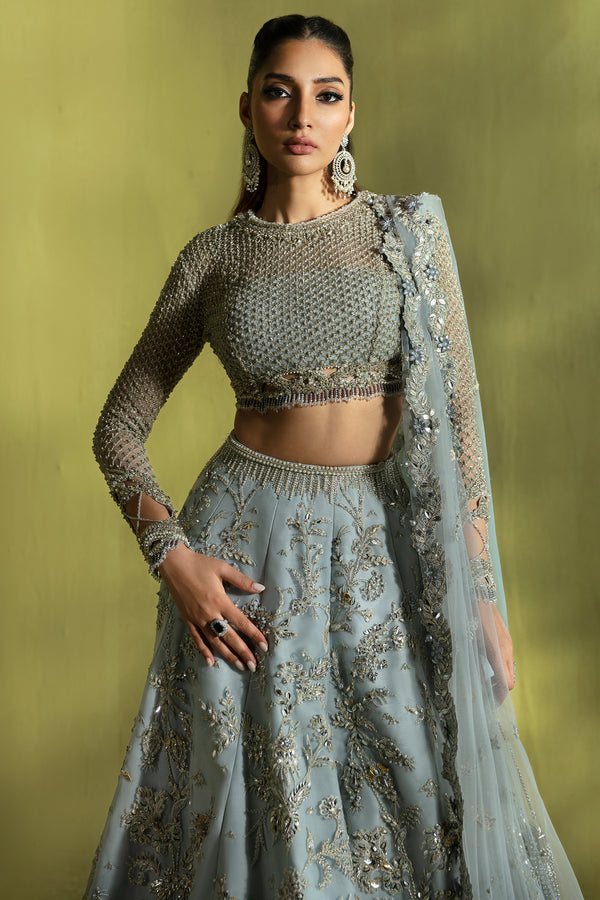 Ice Blue Embellished Net Lehenga Choli (3-Piece) - Image 3