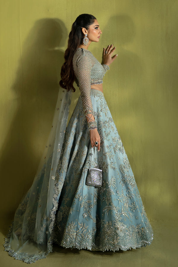 Ice Blue Embellished Net Lehenga Choli (3-Piece) - Image 5