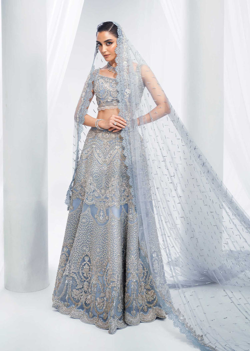 Ice-Blue Embroidered Net Lehenga Choli (3-Piece) - Image 1