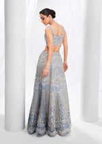 Ice-Blue Embroidered Net Lehenga Choli (3-Piece) - Image 9