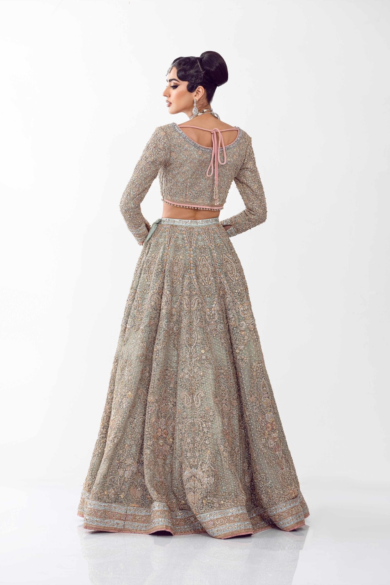 Pakistani Ice Blue Zardozi Net Lehenga Choli (3-Piece) - Image 12