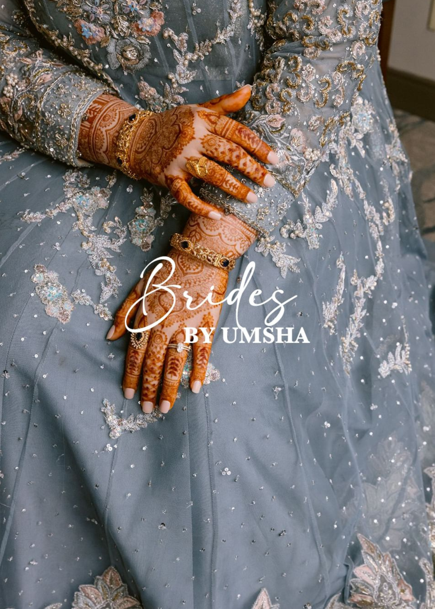 Pakistani Dusty Blue Embroidered Net Bridal Lehenga (3-Piece) - Image 3