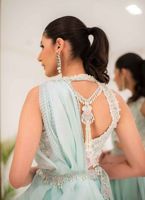 Aqua Hand-Embellished Organza & Silk Lehnga Saree (3-Piece) - Image 10