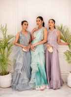 Aqua Hand-Embellished Organza & Silk Lehnga Saree (3-Piece) - Image 13