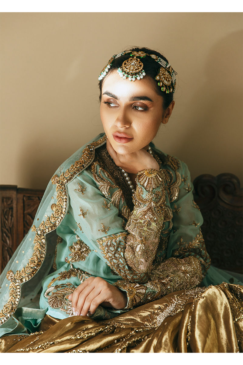 Ice Blue Embroidered Organza Bridal Lehenga (3-Piece) - Image 1