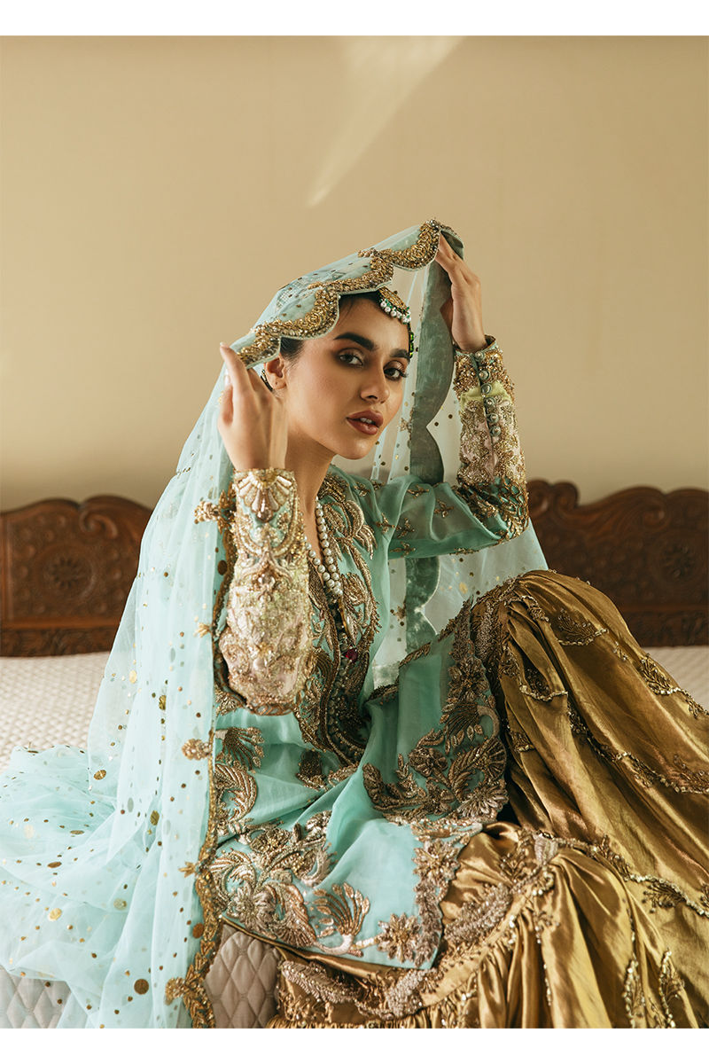 Ice Blue Embroidered Organza Bridal Lehenga (3-Piece) - Image 10