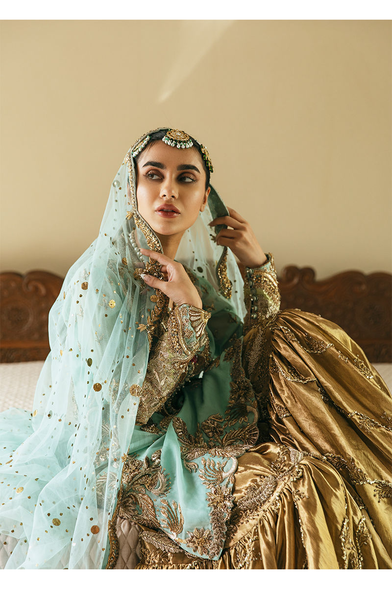 Ice Blue Embroidered Organza Bridal Lehenga (3-Piece) - Image 12