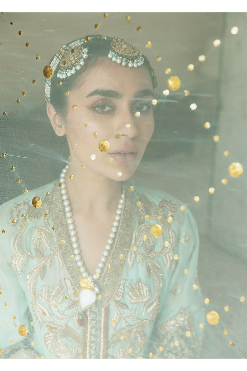 Ice Blue Embroidered Organza Bridal Lehenga (3-Piece) - Image 14