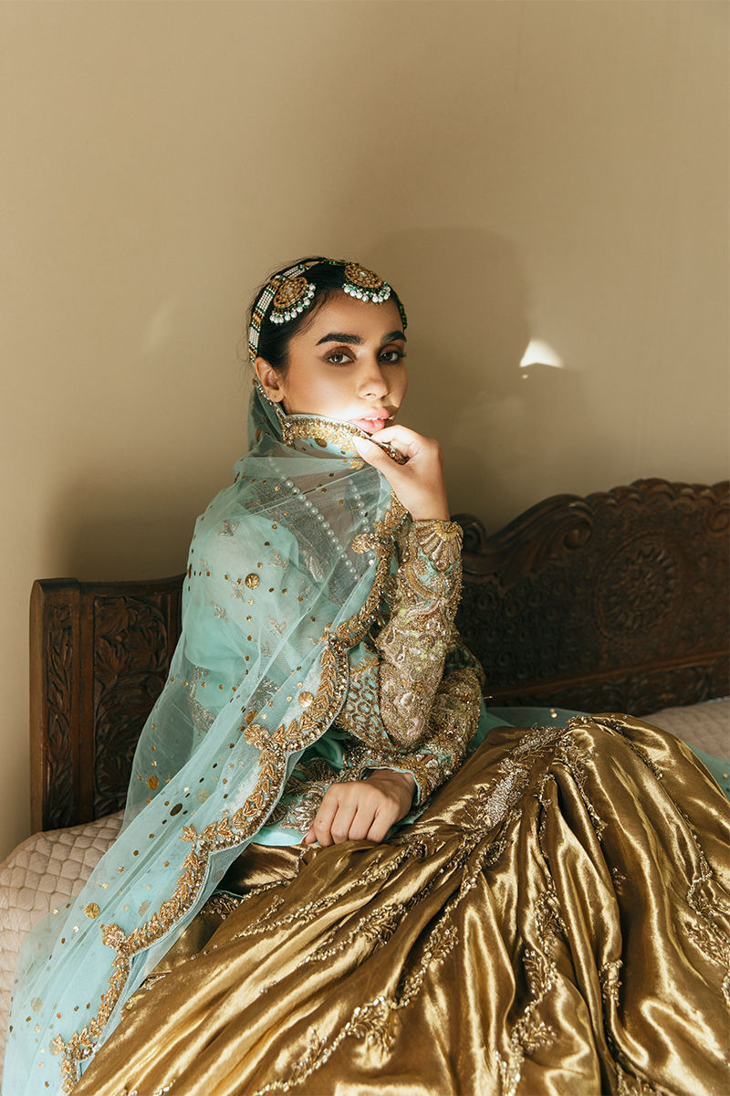 Ice Blue Embroidered Organza Bridal Lehenga (3-Piece) - Image 2