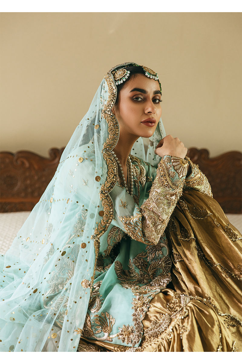 Ice Blue Embroidered Organza Bridal Lehenga (3-Piece) - Image 3