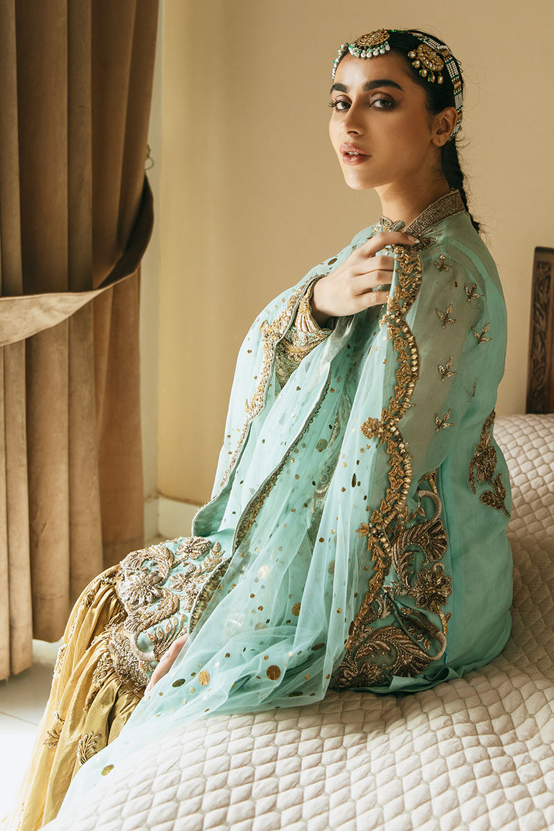 Ice Blue Embroidered Organza Bridal Lehenga (3-Piece) - Image 5