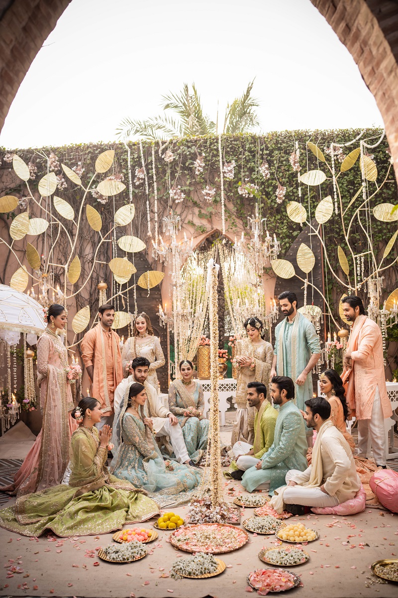 Pakistani Ice Blue Embroidered Organza Pishwas Dress (3-Piece) - Image 5