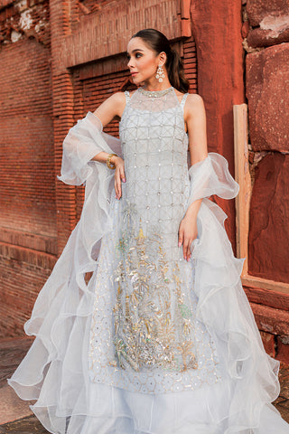 Pakistani Periwinkle Ganga Jamni Dabka Organza Lehenga (4-Piece) - Image 2
