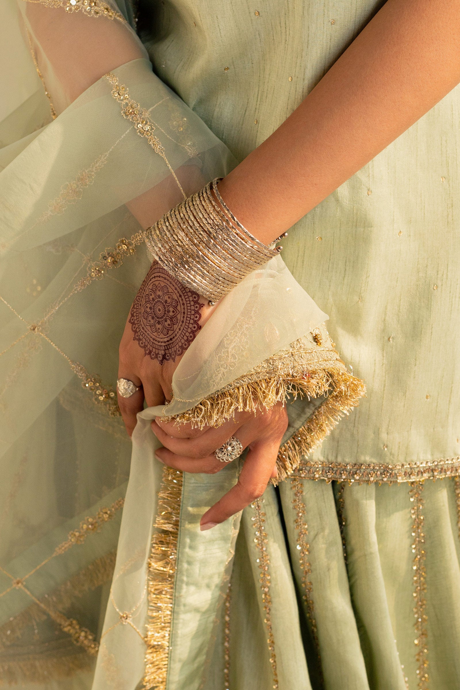 Aqua Zardozi Organza & Raw Silk Lehenga (3-Piece) - Image 5