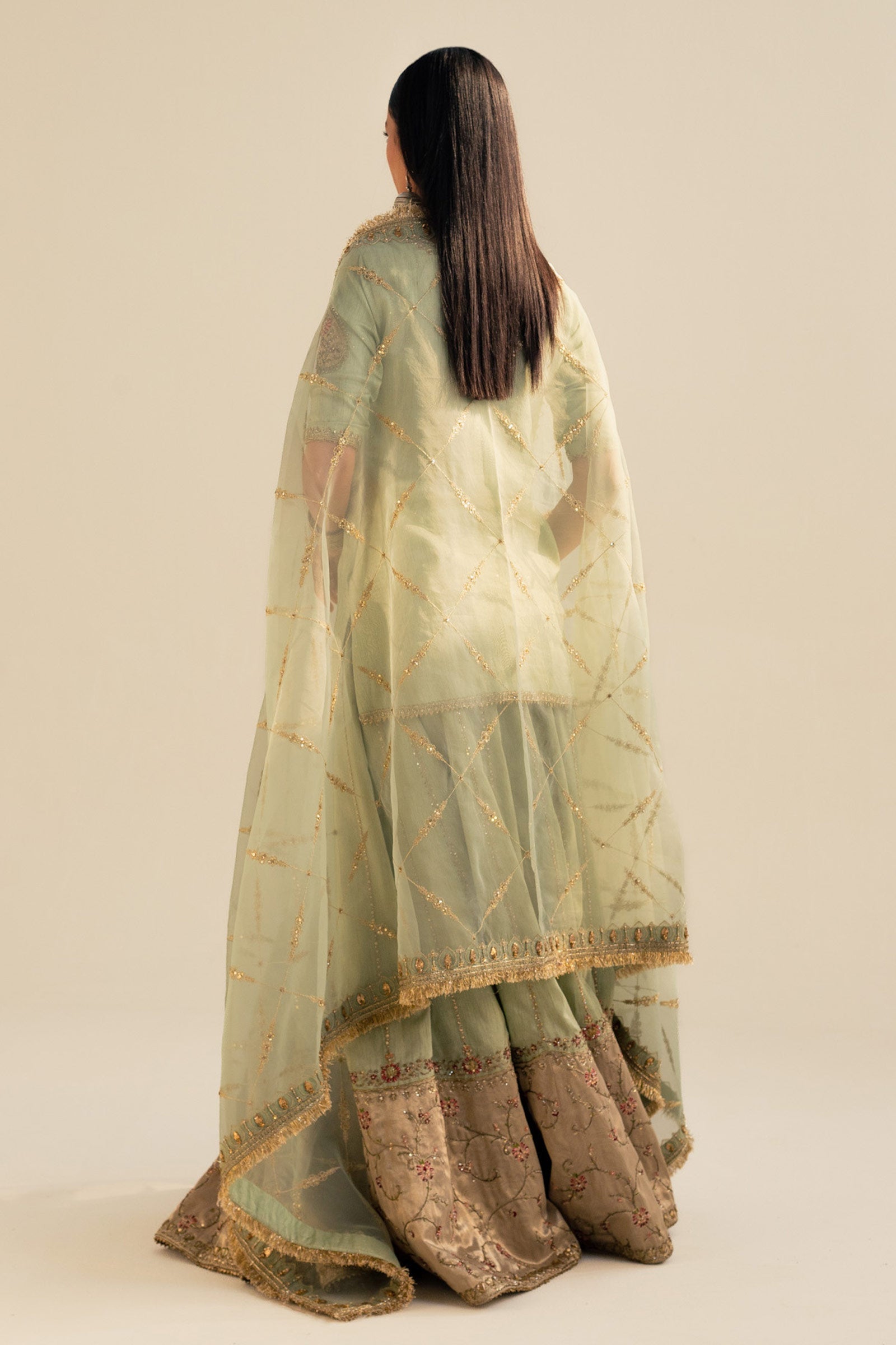 Aqua Zardozi Organza & Raw Silk Lehenga (3-Piece) - Image 6